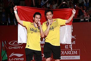 Mohammad Ahsan/Hendra Setiawan Pada Saat Menjuarai Kejuaraan Dunia 2015.