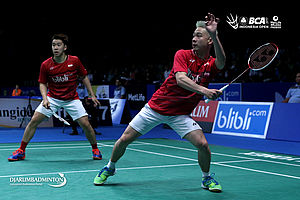 Kevin Sanjaya Sukamuljo/Marcus Fernaldi Gideon Saat Berlaga Pada Ajang Indonesia Open 2017.